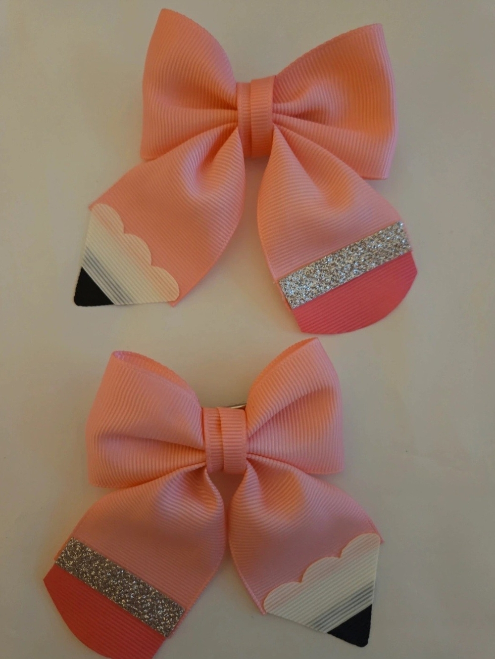 Kids Pink Pencil Tip Hair Bows - Cute School Accessories